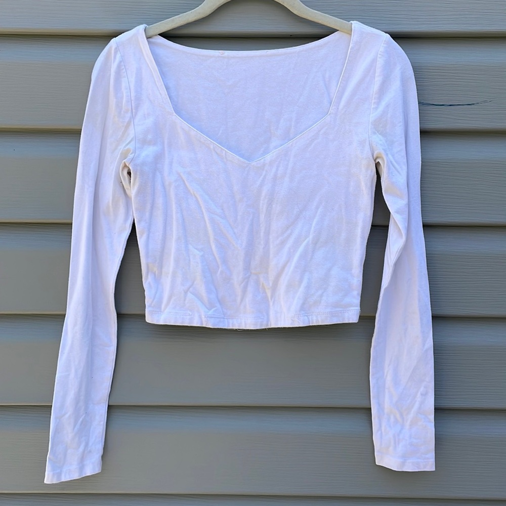 Zara White Square V-Neck Crop Top